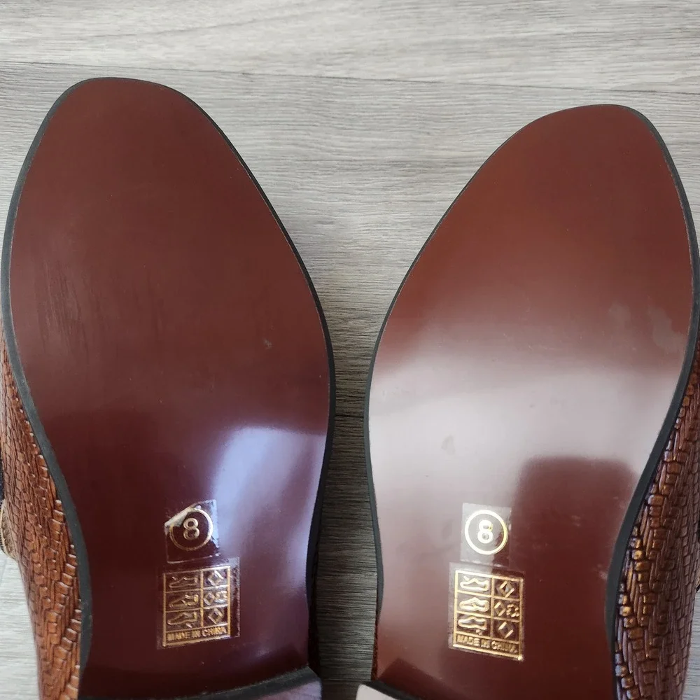 Meijiana Brown Woven Horsebit Mule Loafers Size‎ 8 Slip On Flats Comfort Elegant